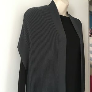 EILEEN FISHER Grey Lyocell Knit Ribbed Long Sleeveless Cardigan Vest S/M